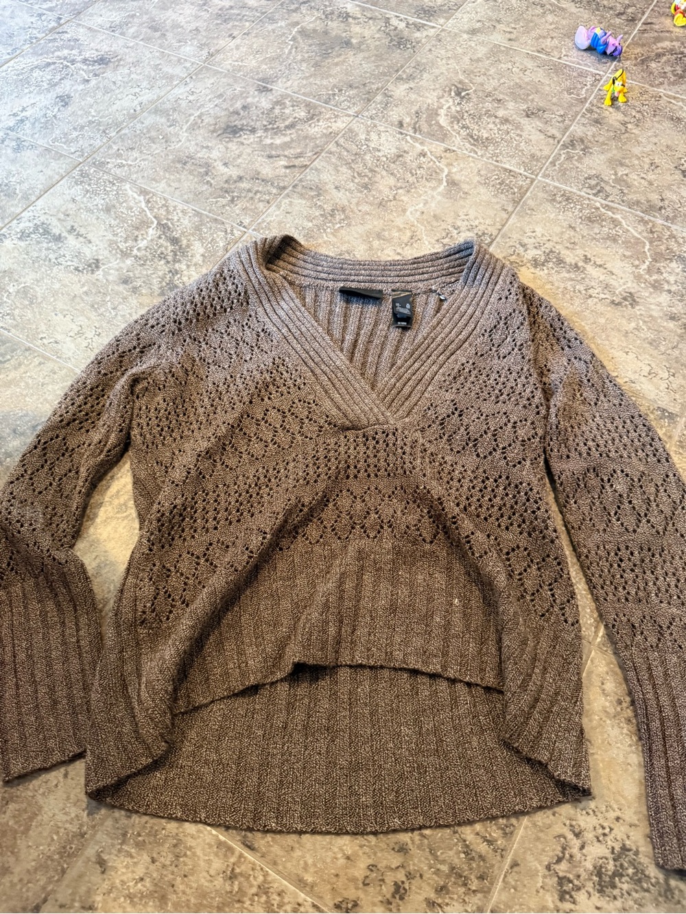Axcess Women's Open-Knit V-Neck Sweater in Brown